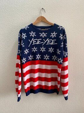 Yee Yee Granger Smith USA Flag Crew Neck Pullover Sweater Men's Large Patriotic
